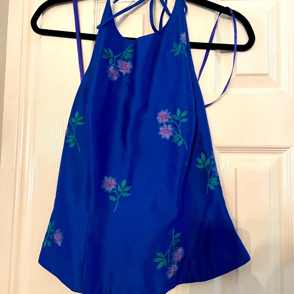 Blue Embroidered Halter Jumpsuit - Women's